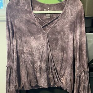 American Eagle Outfitters Purple Wrap Blouse
